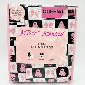Betsey Johnson BOW Halloween Sheet Set Queen Ghost Bow Check Checkered NEW